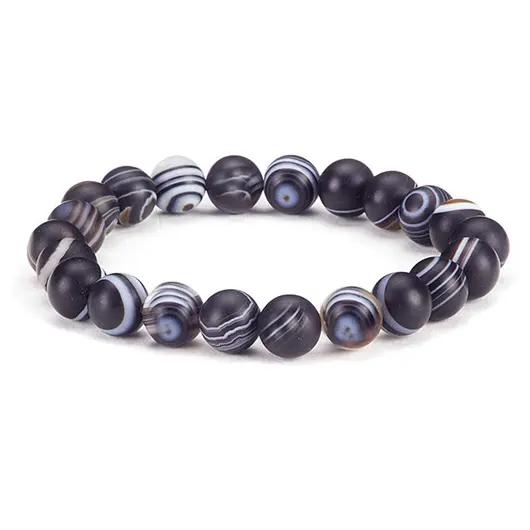 Bratara din Agat Negru Dantelat 8mm, pe elastic, 19cm, sfere mate