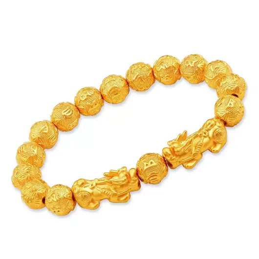 Bratara Feng Shui cu Pi Yao si mantre tibetane, sfere 10mm, aurie