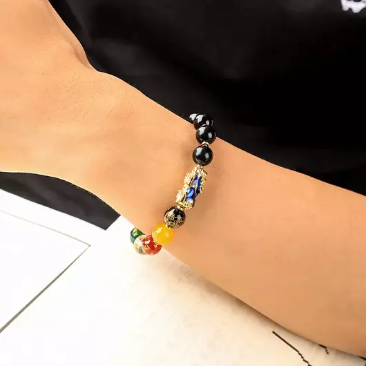 Bratara Feng Shui pe elastic cu Pi Yao, mantre tibetane si cristale, 19cm, imagine 5