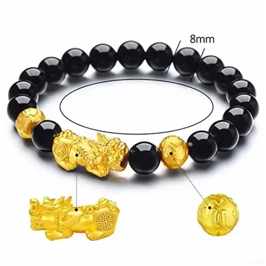 Bratara Feng Shui pe elastic cu Pi Yao, mantre tibetane si onix, 19cm, imagine 3