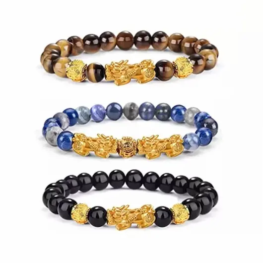Bratara Feng Shui pe elastic cu Pi Yao, mantre tibetane si onix, 19cm, imagine 2