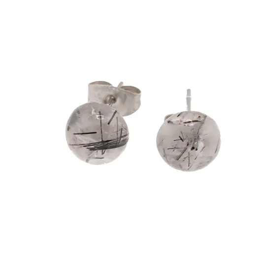 Cercei cu surub cuart turmalinat semisfere 8mm