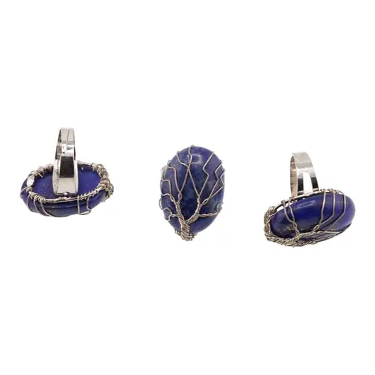 Inel reglabil din Lapis lazuli cu montura pomul vietii, 28mm