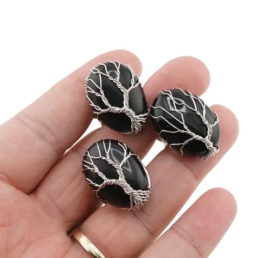 Inel reglabil din Obsidian cu montura pomul vietii, 28mm, imagine 2