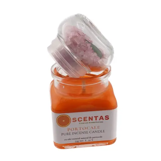 Lumanare din ceara de soia Scentas cu cristale naturale Cuart roz si Aventurin, portocale, 75g, Alege aroma: Portocale, imagine 5