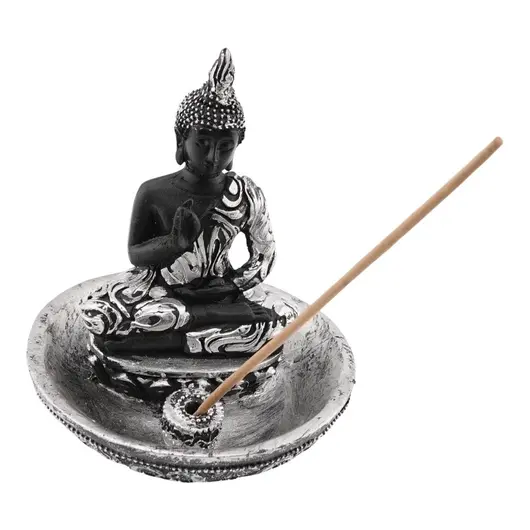 Decoratiune Suport betisoare parfumate cu Buddha, argintiu, imagine 2