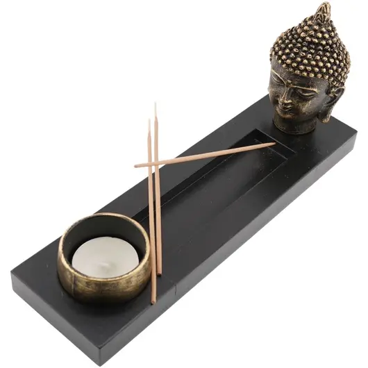 Decoratiune Suport capul Buddha pentru lumanare si betisoare parfumate, imagine 2