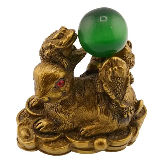 Statueta Feng Shui din rasina cu Iepure cu Broaste Raioase pe monede si pepite, 6cm, imagine 2
