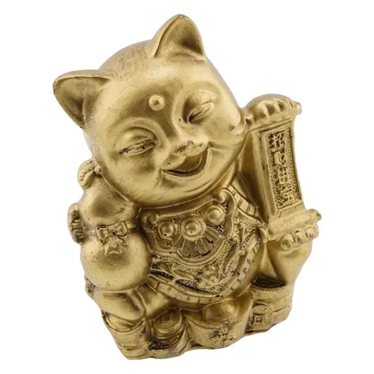 Statueta Feng Shui din rasina cu Pisica Maneki Neko cu mantre si wu lou, 9,3cm, imagine 2