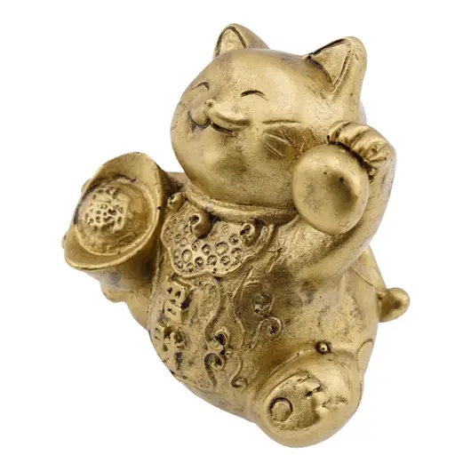 Statueta Feng Shui din rasina cu Pisica Maneki Neko si pepite pentru prosperitate, 6,5cm, imagine 2