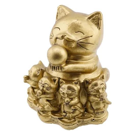 Statueta Feng Shui din rasina cu Pisica Maneki Neko si pui, 7,9cm, imagine 2