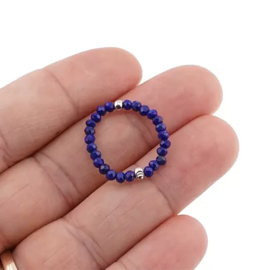 Inel pe elastic cu lapis lazuli A+ si argint 925, sfere fatetate 2-3mm, imagine 3