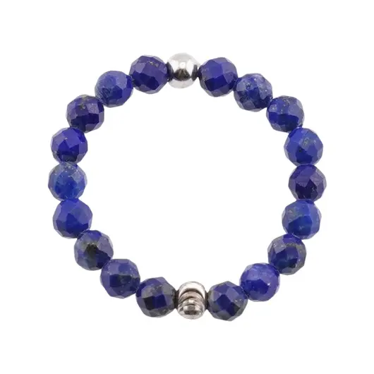 Inel pe elastic cu lapis lazuli si argint 925, sfere fatetate 2-3mm