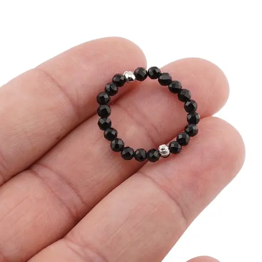 Inel pe elastic cu turmalina neagra si argint 925, sfere fatetate 2-3mm, imagine 3