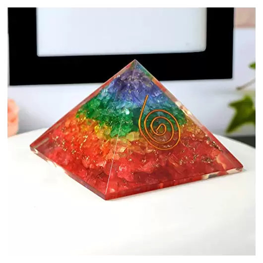 Piramida multicolora, orgon 7 chakre, cu cupru - 8cm, imagine 4