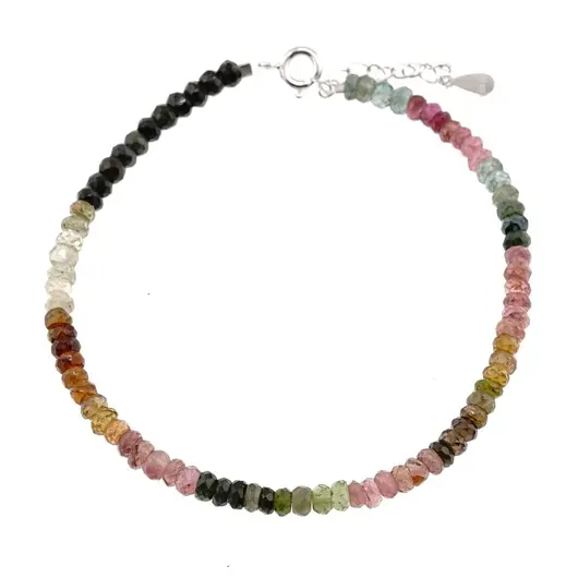 Bratara Turmalina multicolora discuri fatetate 3-4mm si argint 925