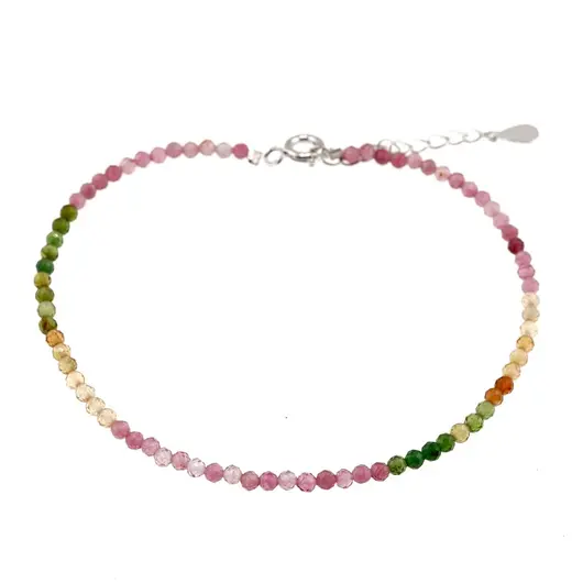 Bratara Turmalina multicolora sfere fatetate 2-3mm si argint 925, imagine 2