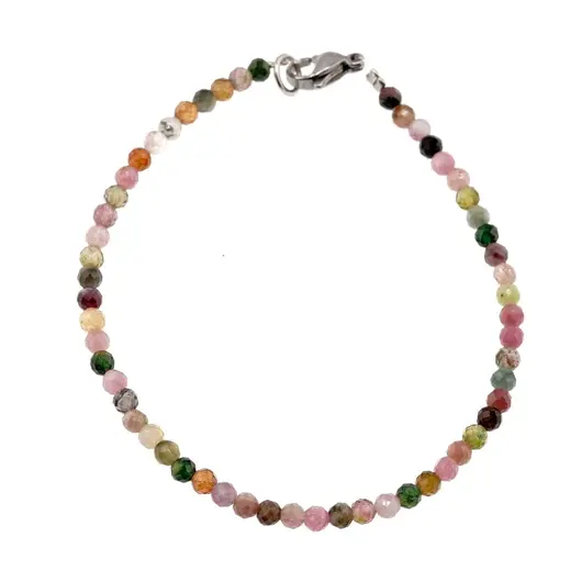 Bratara Turmalina multicolora sfere fatetate 3-4mm si argint 925