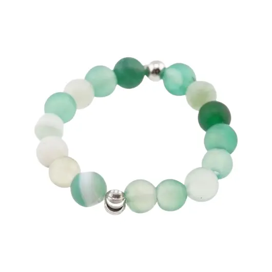 Inel pe elastic cu agat verde si argint 925, sfere 3-4mm, imagine 2