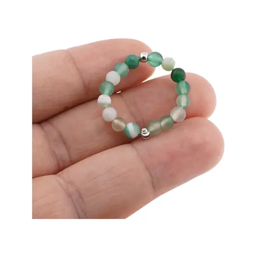 Inel pe elastic cu agat verde si argint 925, sfere 3-4mm, imagine 3