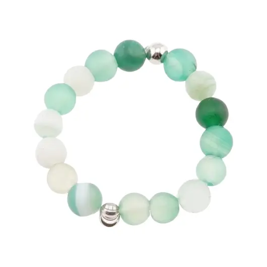 Inel pe elastic cu agat verde si argint 925, sfere 3-4mm