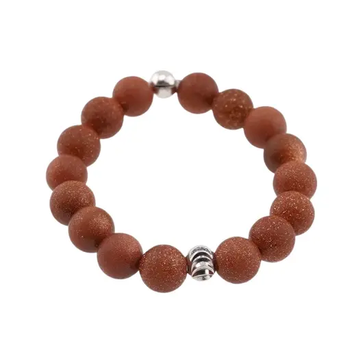 Inel pe elastic cu goldstone maro si argint 925, sfere 3mm, imagine 2
