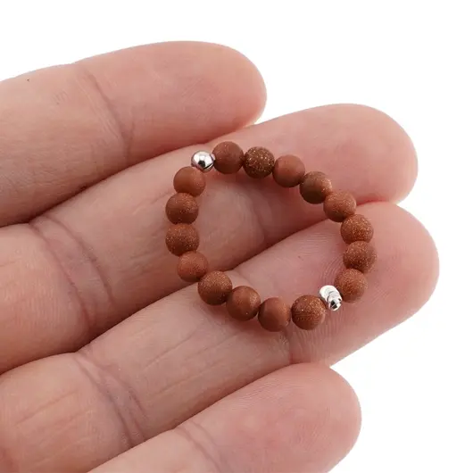 Inel pe elastic cu goldstone maro si argint 925, sfere 3mm, imagine 3