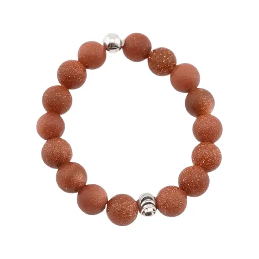 Inel pe elastic cu goldstone maro si argint 925, sfere 3mm