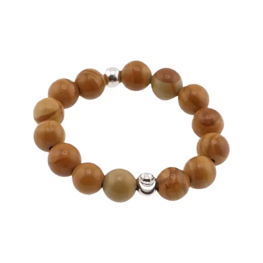 Inel pe elastic cu jasp maro si argint 925, sfere 4mm, imagine 2