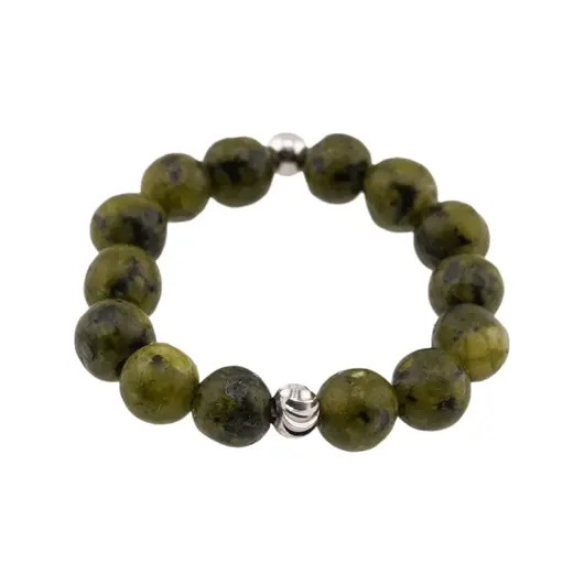 Inel pe elastic cu jasp verde si argint 925, sfere 3-4mm, imagine 2