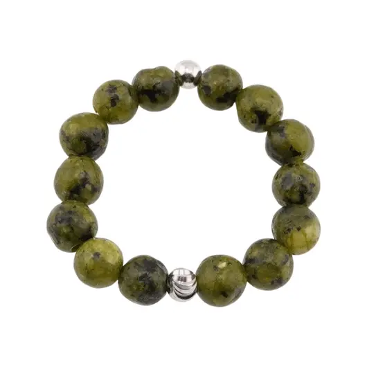 Inel pe elastic cu jasp verde si argint 925, sfere 3-4mm