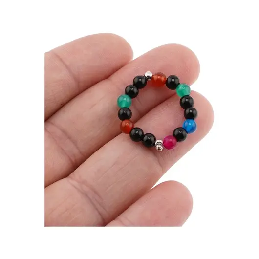 Inel pe elastic cu mix agate, carneol si argint 925, sfere 3mm, imagine 3