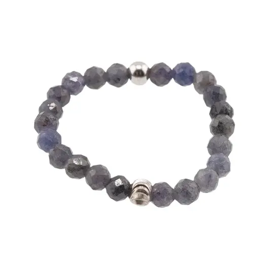 Inel pe elastic cu safir si argint 925, sfere fatetate 2-3mm, imagine 2