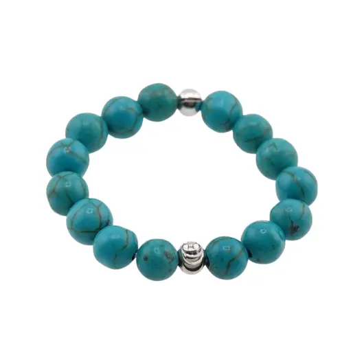 Inel pe elastic cu turcoaz si argint 925, sfere 3-4mm, imagine 2