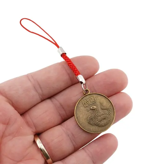 Amuleta Feng Shui cu moneda simbol sarpe si snur rosu, imagine 2