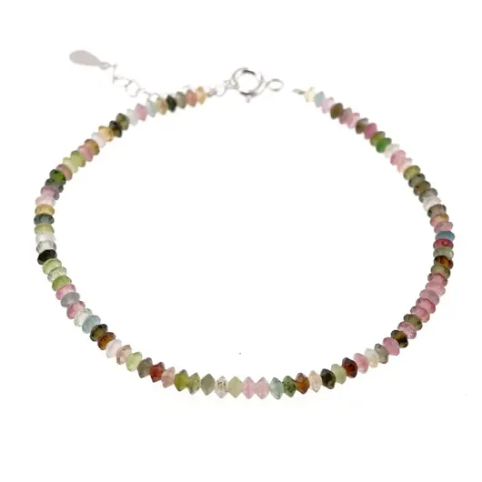 Bratara Turmalina multicolora discuri fatetate 3mm si argint 925, imagine 2