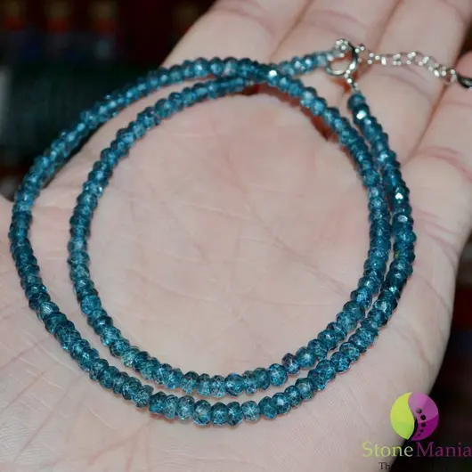 Colier topaz blue dark disc 4mm si argint 925