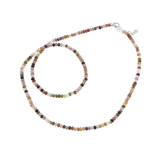Colier Turmalina multicolora mix discuri fatetate 3-4mm si argint 925, imagine 2