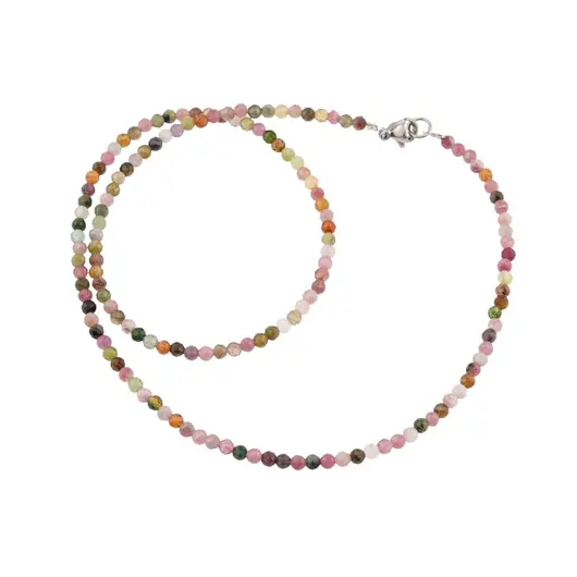 Colier Turmalina multicolora sfere fatetate 3-4mm si argint 925, imagine 2