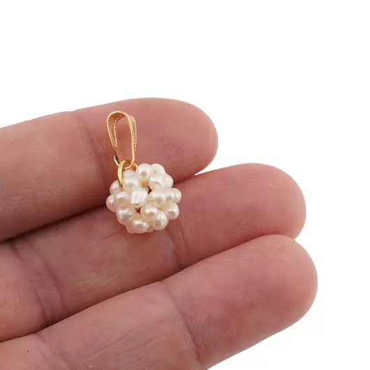 Pandantiv cu perle albe de cultura si metal auriu, floare 12mm, imagine 2