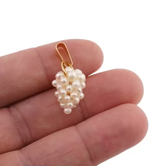 Pandantiv cu perle albe de cultura si metal auriu, strugure 18mm, imagine 2
