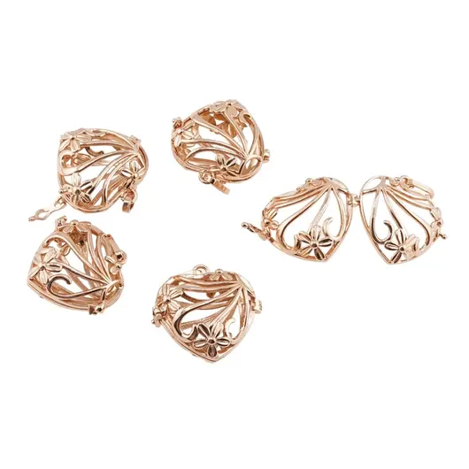 Suport pentru cristale auriu model inima cu flori, 30mm, imagine 2