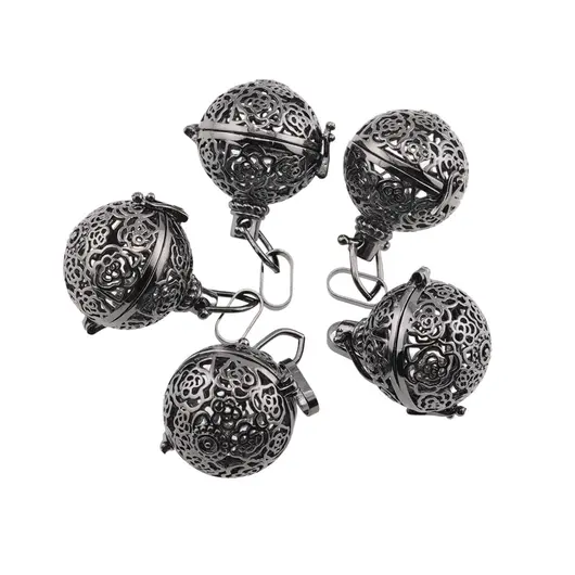 Suport pentru cristale negru model rotund cu flori, 29mm