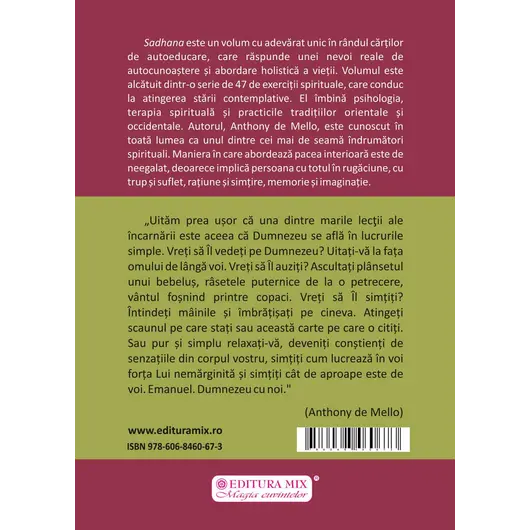 Sadhana. Calea catre Dumnezeu. Exercitii crestine de inspiratie orientala - Anthony de Mello, carte, imagine 2