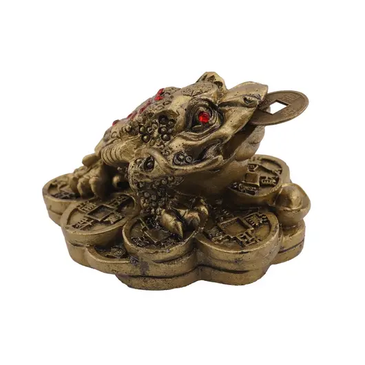 Statueta Feng Shui Broasca raioasa din rasina cu monede si pepita, 7cm, imagine 2