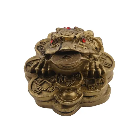 Statueta Feng Shui Broasca raioasa din rasina cu monede si pepita, 7cm, imagine 3