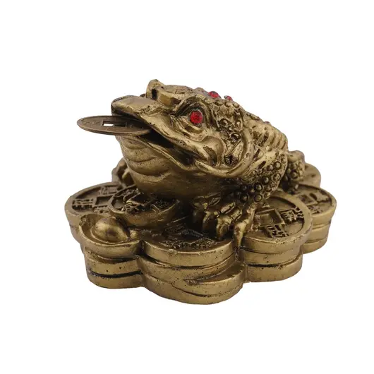 Statueta Feng Shui Broasca raioasa din rasina cu monede si pepita, 7cm