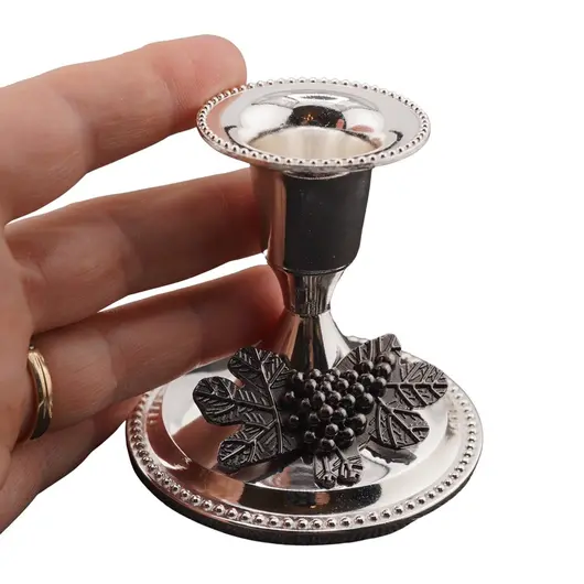 Suport pentru lumanare din metal argintiu, model strugure, 7,5cm, imagine 2