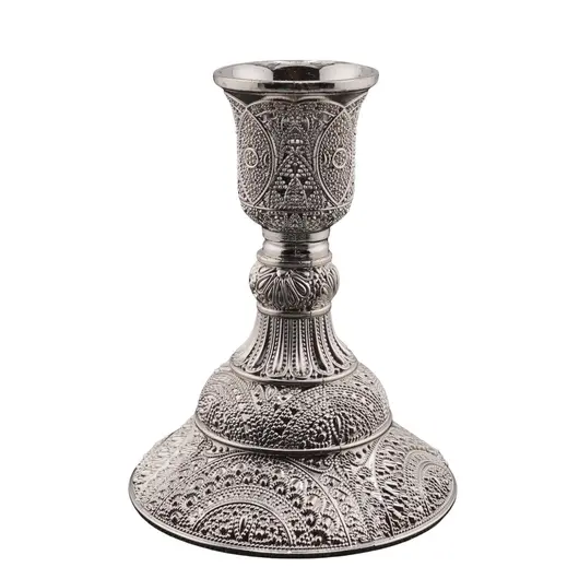 Suport pentru lumanare din metal argintiu, model vintage, 10,5cm