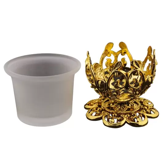 Suport pentru lumanare tip pastila si candela, auriu, 7,5cm, imagine 2